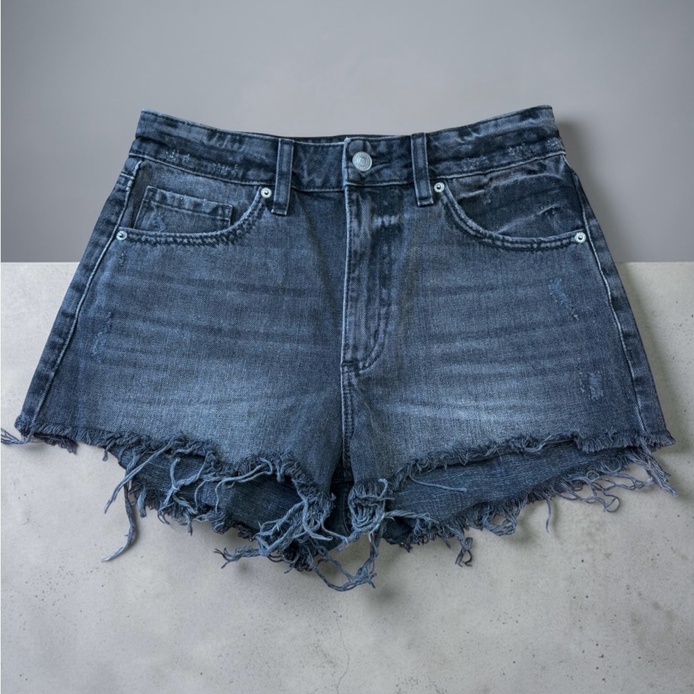 Dynamite, Black Distressed Denim Shorts, Size 27, Frayed Hem Festival Summer